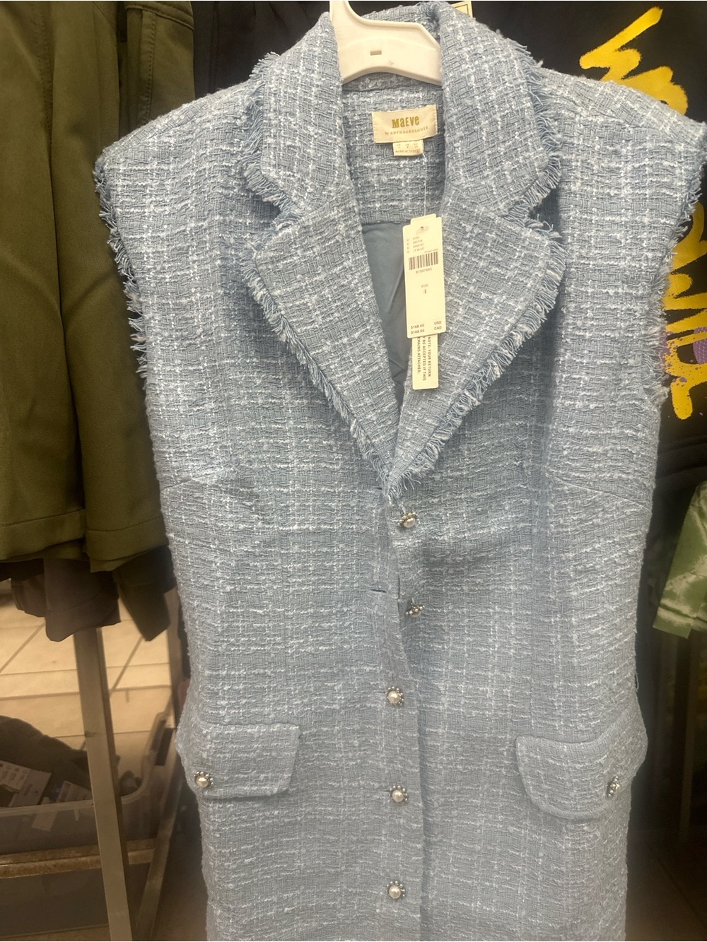 Anthropologie Sleeveless Tweed Vest Coat - Light Blue